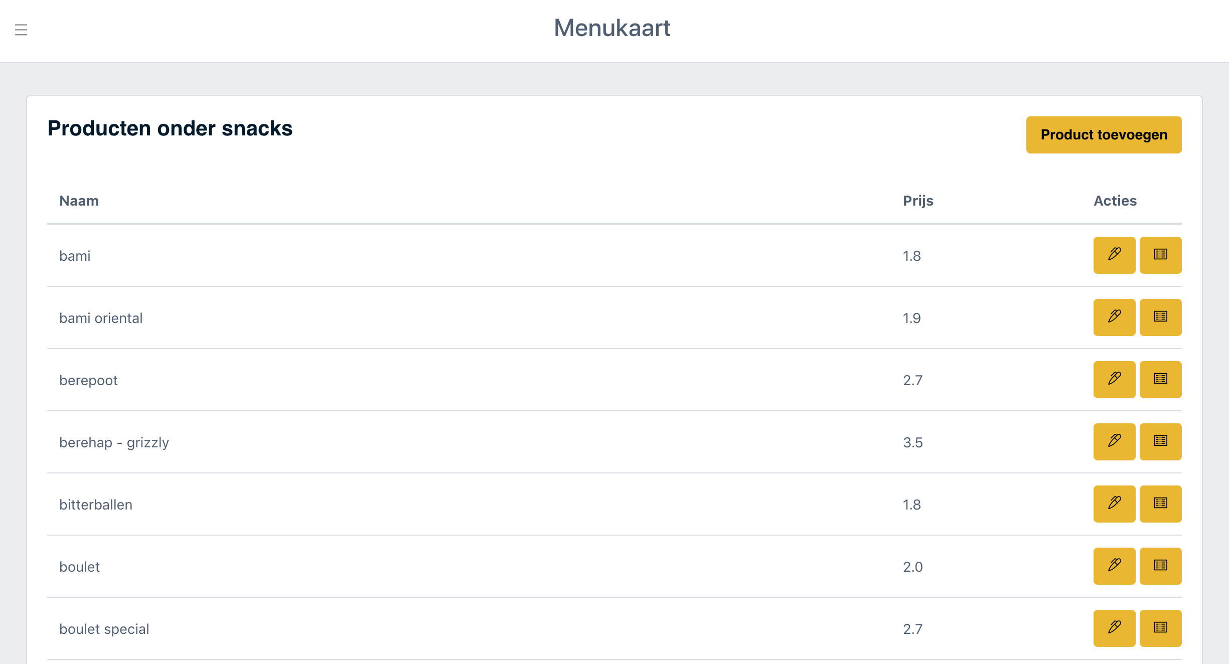 Afbeelding van menukaart interface